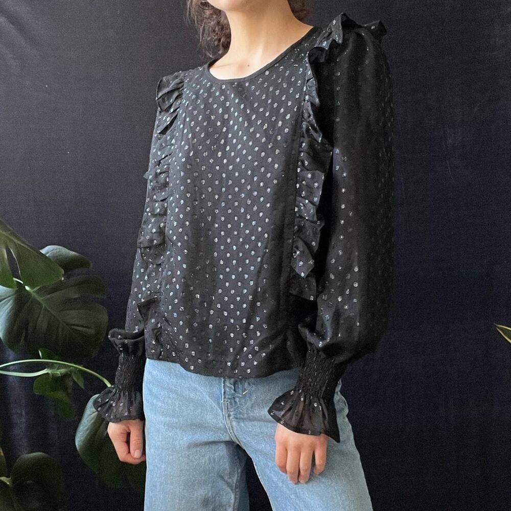 ANTHROPOLOGIE Chiffon Black Polka Dot Top